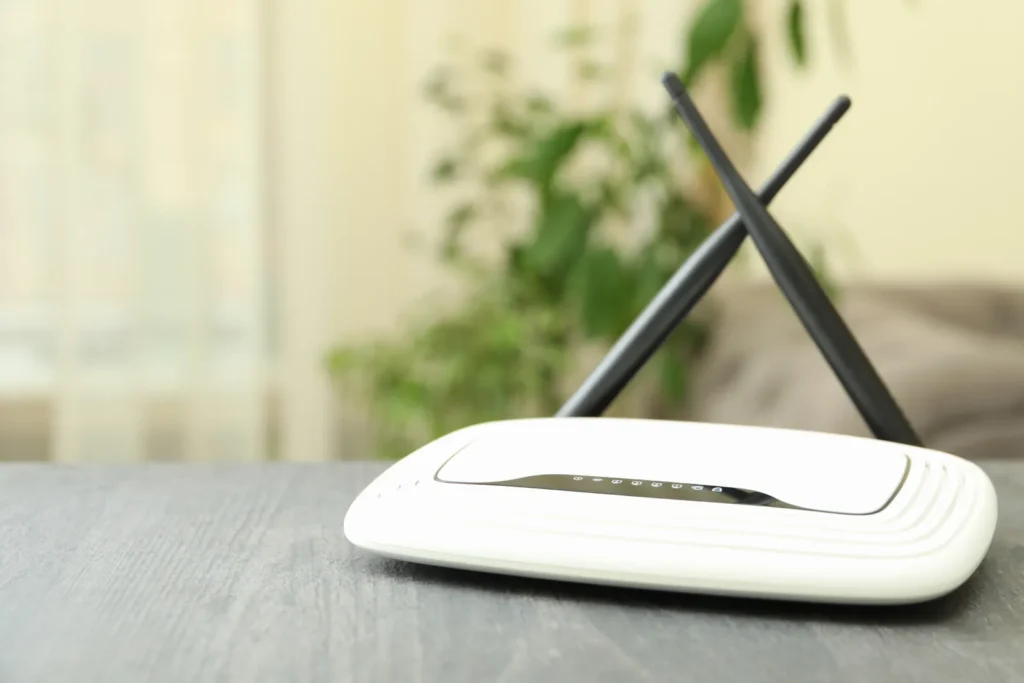 WLAN-Router mit zwei Antennen auf einem Tisch